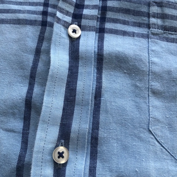 Southern Tide Blue Plaid Button-Down Shirt Trim-Fit Men’s Size L 100% Linen Top - Picture 12 of 16